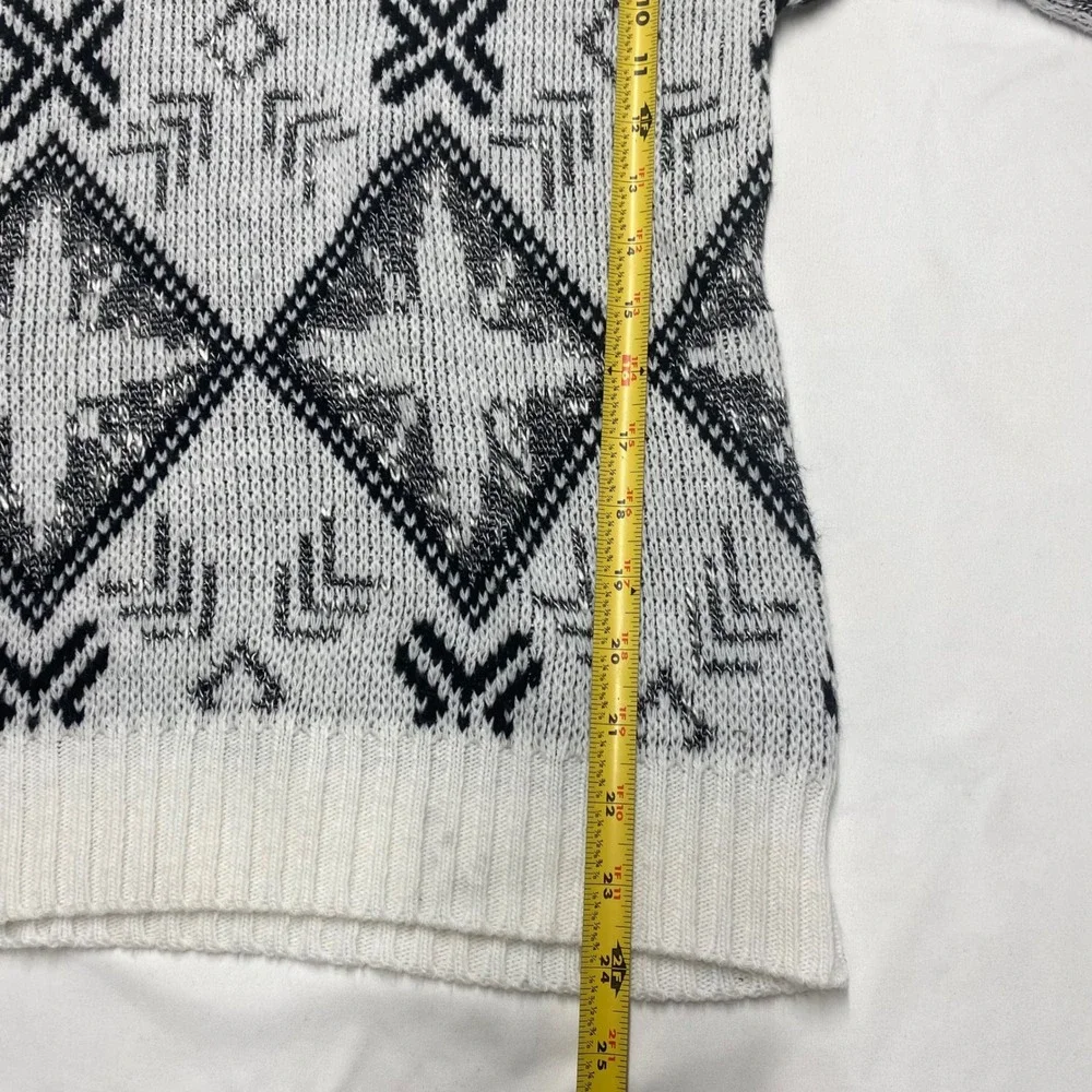 Vintage New Era Sweaters Geometric Argyle Knit Crewneck Metallic Silver Medium